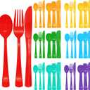 294 Pcs Neon Plastic Silverware Pastel Disposable Silverware Heavy Duty Colorfu Plastic Cutlery Set Includes 98Plastic Forks 98 Knives 98 Spoons for All Occasions7 Colors (300, Rainbow)