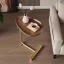 Small Side End Table New C Table Narrow Round Bed Sofa Couch Coffee Dinner Table for Snack Drink TV Tray, Slim Gold Rustic End Table Modern Simplicity, Metal and Wood - 24 Inch