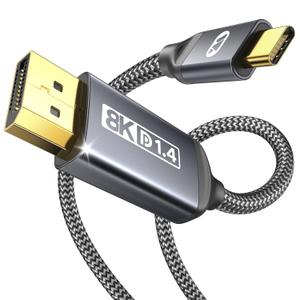 USB C to DisplayPort 1.4 Cable WARRKY 6FT | 8K@60Hz, 4K@240Hz | Stable Gold-Plated | Aluminum Type-C to Display Port (DP) Cord, Thunderbolt 4/3 Compatible for iPhone 15 Pro, MacBook Pro/Air, iPad, XPS (Light Grey)