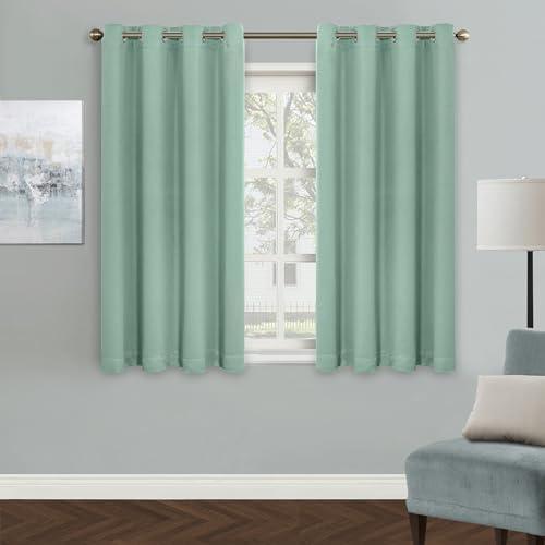 MYSKY HOME Light Green Curtains for Kids Room Blackout Curtain for Bedroom Kitchen Windows, Grommet Top Room Darkening Curtains, Thermal Insulated Curtain, 1 Curtain Panel, 52 x 45 Inch, Aqua