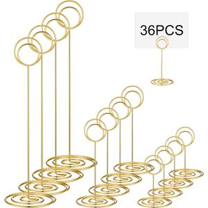 Teling 36 Pieces Table Number Holders 3 Size Place Card Holder Name Numbers Menu Memo Note Card Picture Photo Clip Stand Table Sign for Wedding Anniversary Party Display (Gold)
