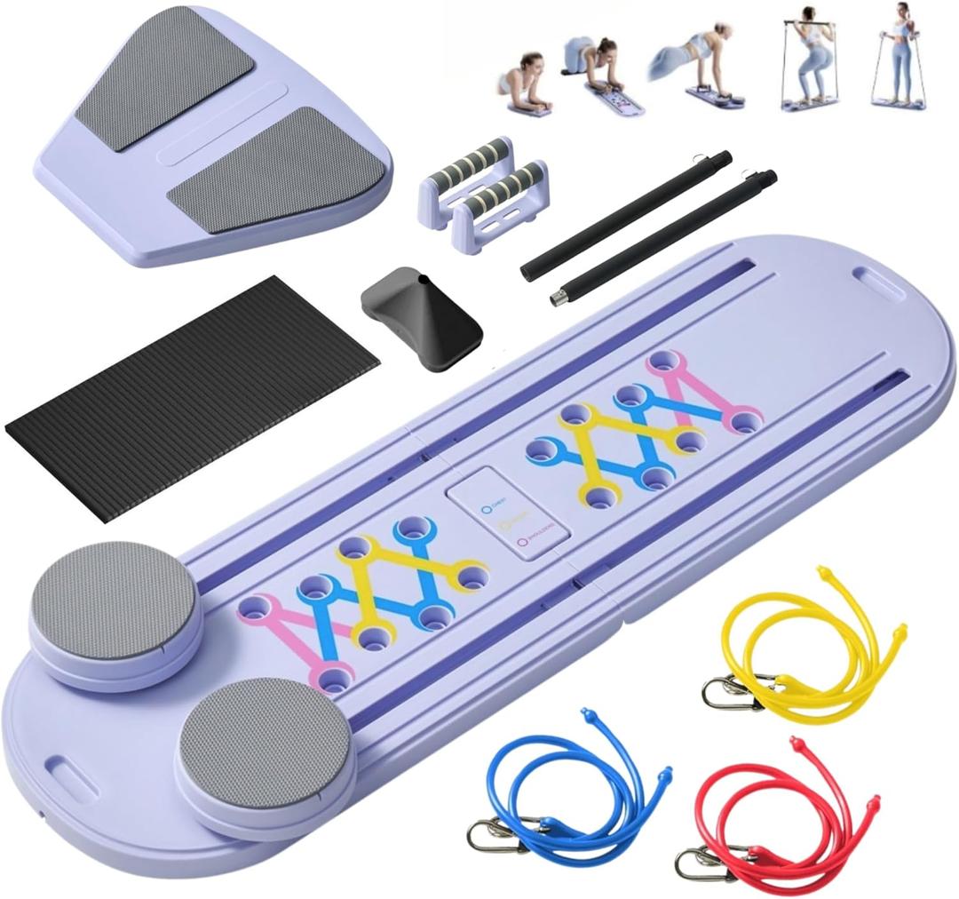 Pilates Reformer Board - Full Body Workout Set for Home Gym, Pilates Exercise Equipment & Ab Machine for Core Strength & Toning - Compact Home Fitness Gear for Women & Men