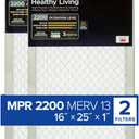 Filtrete 16x25x1 AC Furnace Air Filter, MERV 13, MPR 2200, Elite Allergen, Bacteria & Virus Filter, 3-Month Pleated 1-Inch Electrostatic Air Cleaning Filter, 2-Pack (Actual Size 15.69x24.69x0.78 in)