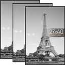 upsimples 27x40 in Poster Frame Black 3 Pack, Scratch-Proof Picture Frames 27 x 40 for Photo Gallery - Slide-In Strips, Horizontal or Vertical Wall Mounting