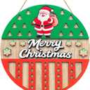 Christmas Door Hanging Sign Decorations, 3D Wooden Merry Christmas Wall Hanger Decor Snowflakes Santa Claus Wreath Front Door Signs for Porch Wall Indoor Outdoor Decor