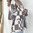 BTFBM Casual Cardigan Sweater for Women Fall 2026 Long Sleeve Open Front Chunky Knit Sweaters Checkered Outwear Coat (Gray, S)