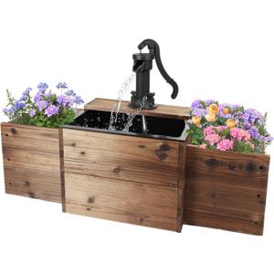 OIPRTGFJ Outdoor Water Fountain,Floor Wooden Rectangular Pump Old-Fashioned Fountain with Flower Box,Electric Decorative Hand Pump, Outdoor Water Feature for Garden Patio Backyard