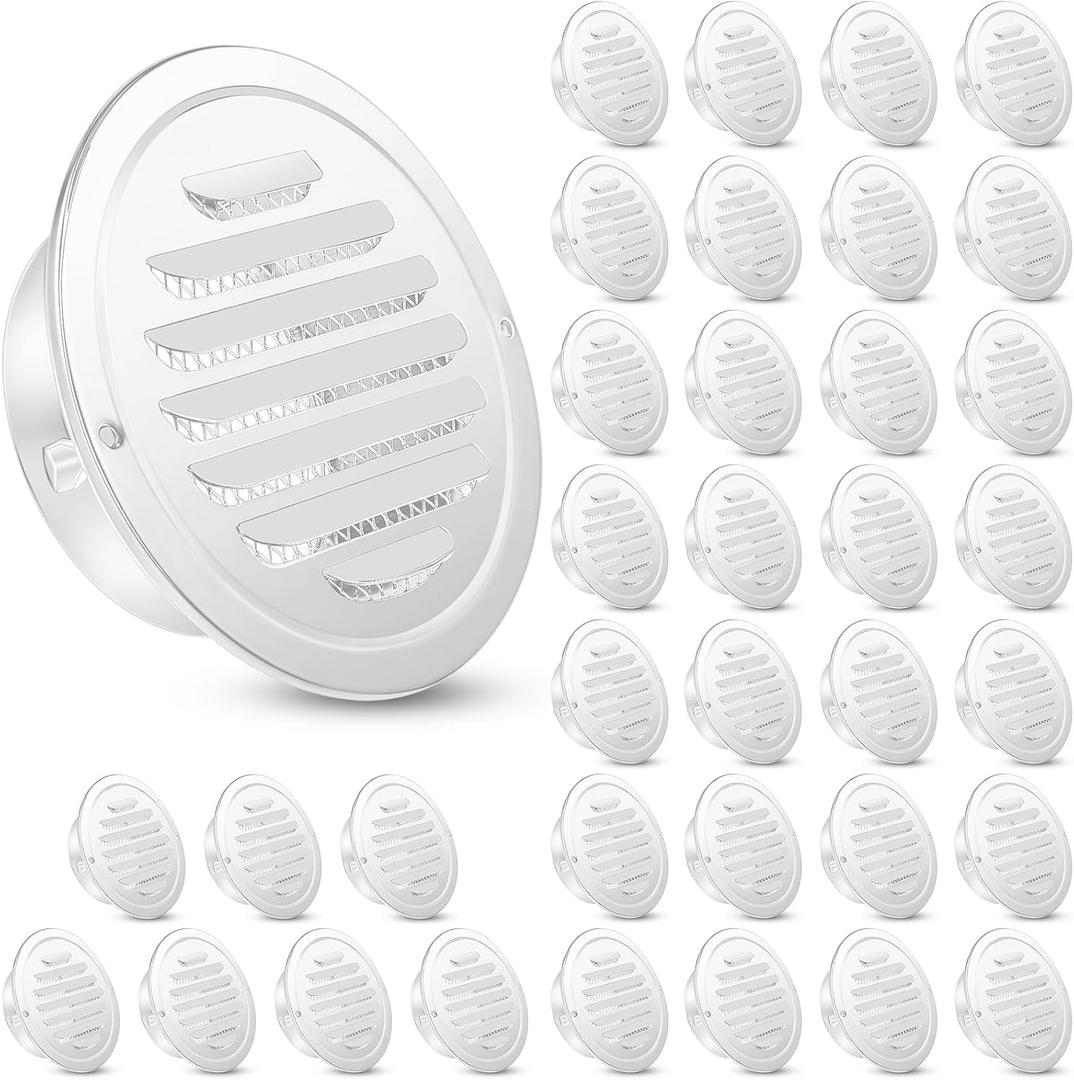 Zonon 36 Pcs Stainless Steel Soffit Vents 4 Inch Round Dryer Vent Cover with Mesh Screen for Home Outdoor Bathroom Wall Ceiling Outside Exterior Exhaust (White)