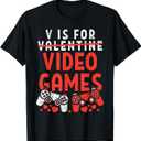 V is for Video Games Funny Valentines Gamer Boy Men Kids T-Shirt, M