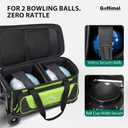 GoHimal Double Roller 2 Ball Bowling Bag with Separate Shoe Compartment for Bowling Shoes (Up To US Mens Size 15) and Oversized Accessory Pocket, Retractable Handle - Extends to 40", One Size