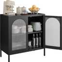 Buffet Cabinet, Modern Industrial Style Sideboard Buffet Cabinet, with Adjustable Shelves Credenza for Living Kitchen Dining Farmhouse, 15.8" L x 27.6" W x 35" H Black