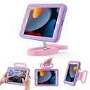 LeiJue Kids Case for iPad 7th/8th/9th Gen 10.2 inch,Light Weight Heavy Duty/Shockproof/Drop Proof with Handle/Kickstand,Child Friendly Protective Cover for iPad 10.2 2021/2020/2019 (PurplePink)