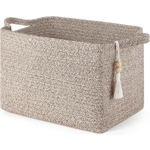 Mkono Woven Storage Basket, Cube Cotton Rope Basket for Shelves, Clothes, Toys, Towels, Books, Rectangle Bin with Handles for Organizing, Decorative Gift, 13'' x 10'' x 9'', Brown (1 Pack)