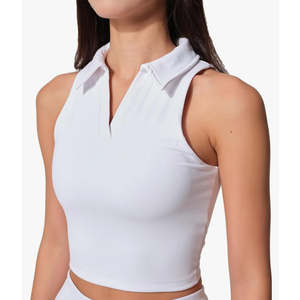 Womens Golf Shirt Sleeveless Polo Collared Tennis Shirts for Women Athletic Workout Cropped Tank Tops ,White ,L