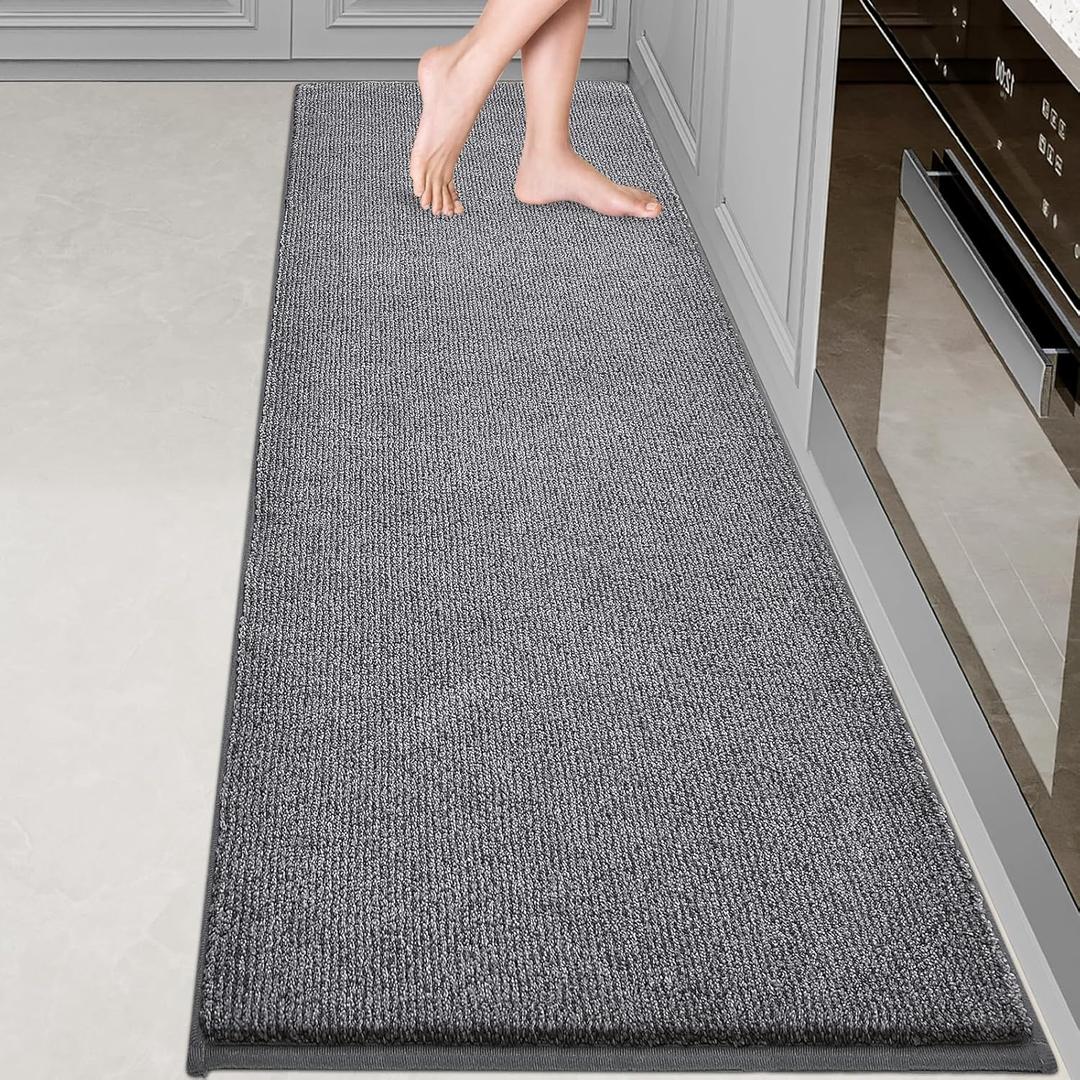 Washable Kitchen Rug 24" x 82" / 60cm x 210cm, Non Slip Kitchen Mat for Floor, Absorbent Indoor Entryway Runner Rug for Hallway, Laundry, Bathroom, Bedroom (Roll Packing) (Grey)