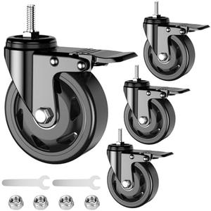 4 inch Stem Casters Wheels Heavy Duty 2000lbs - 3/8"-16 x 1(Stem Diameter 3/8", Stem Length 1"),Threaded Stem Casters Set of 4, Swivel Casters Black