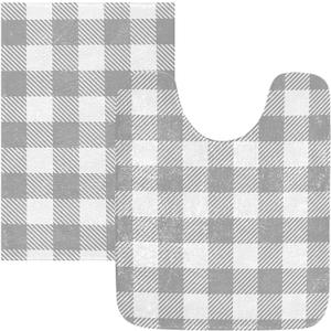 Grey Buffalo Plaid Bathroom Rug Set Bathtub Mat Non Slip Bathroom Mats Bath Rugs Shower Rug Soft Bathroom Rugs for Bedroom Kitchen Living Room Floor Toilet Washable 2 Piece Bathroom Decor