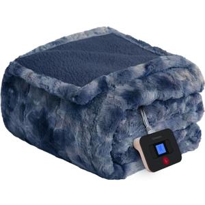 Westinghouse Electric Blanket Full, Faux Fur Heated Blanket with 10 Heating Levels & 1-12 Hours Auto Off, Soft Cozy Sherpa Heated Blanket Washable Blanket (80" x 84" Full Size, Indigo)