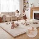 Baby Play Mat for Floor,1.3" Thick Elasti Foam Tummy Time Mat,79"×158“ Extra Large Soft Coral Velvet Nursery Rug,Non Slip Safe for Crawling,Toddlers,Infants,kids,Tatami Style for Living Room,Classroom,Playroom(Beige)