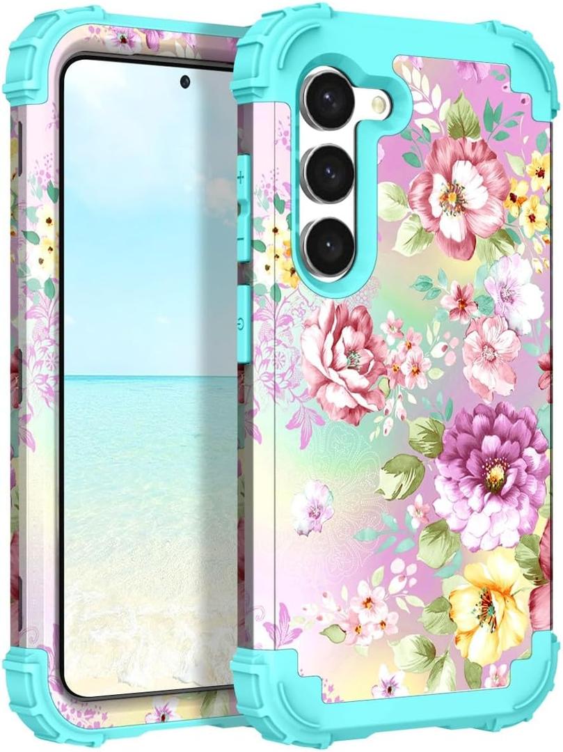 Hocase for Samsung Galaxy S23 Plus Case, Purple/Pink Flowers