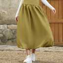 Women's Bubble Long Skirt Elastic Waist A-Line Pleated Ruffle Flowy Balloon Maxi Skirts with Pockets,XL