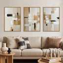 Large Abstract Beige Framed Canvas Wall Art Set, Neutral Textures Wall Decor, Warm Minimalist Shapes Wall Painting, Modern Neutral Art Prints for Living Room, Bedroom, Office - 16"X24"X3