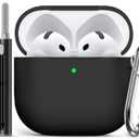 Ljusmicker for AirPods 4 Case 2024 with Cleaner Kit,Soft Silicone Protective Cover for Apple AirPods 4th Generation Cases for Women Men,Compatible with AirPod 4 Case Accessories with Keychain-Black