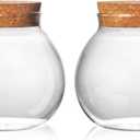 Set of 2 round glass jars with cork lid – 17oz wedding candy jar kitchen Storage jar, perfect for tea, biscuits, cereals, flour, beans, spices, coffee beans etc (2PCS)