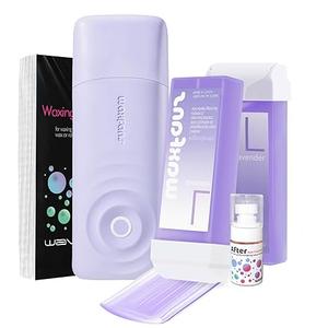 Roll on Wax Kit, Smart Wax Roller Kit with Automatic Cooling System, No Burns, Safe and Easy Waxing Kit for Women and Man at Home, 2 Waxing Cartridges & 50 Waxing Strips Included. (Lavender)