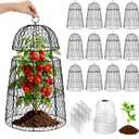 12 Pack XL Metal Garden Cloches for Plants, 17" Height Rustproof Chicken Wire Cloches for Seedlings, Vegetables & Flowers, Plant Protectors from Animals Includes 12 Humidity Domes & 48 Stakes - Black