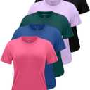 5 Pack Workout Tops for Women Crew Neck Dry Fit Short Sleeve Athletic T-Shirts for Gym Pilates Yoga Fitness Wear, Medium