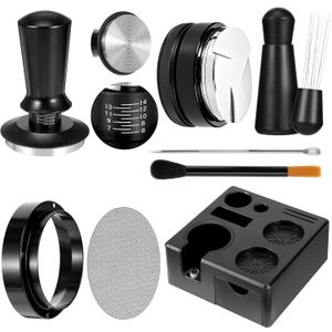 8 PCS Espresso Accessories Kit,51mm Espresso Tamper Tools, WDT Tool Espresso, Espresso Tamping Station, Distributor, Stirrer, Dosing Funnel, Puck Screen, Brush and Latte Art Pen