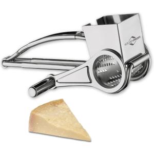 Stainless Steel Single Drum Rotary Cheese Grater, for Chocolate and Nuts - Durable Stainless Steel Rotary Grater (8.5" Long)