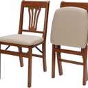Stakmore Urn Back Wooden Folding Chairs with Padded Seats, Set of 2 - No Assembly Foldable Dining Chairs, Steel Folding Mechanism, Upholstered Cushion, Space-Saving, Cherry Frame