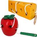 Early Development Wooden Lacing Toys, Montessori Activity Caterpillars Eat Apple and Kids Cheese Toys, Children Learning Educational Wood Block Puzzles for Toddlers Boys Girls (Multi Colors)