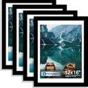 Hongkee 12x16 Picture Frame Set of 4, 12 x 16 Black Wood Style(Mat 11x14), 12X16 in