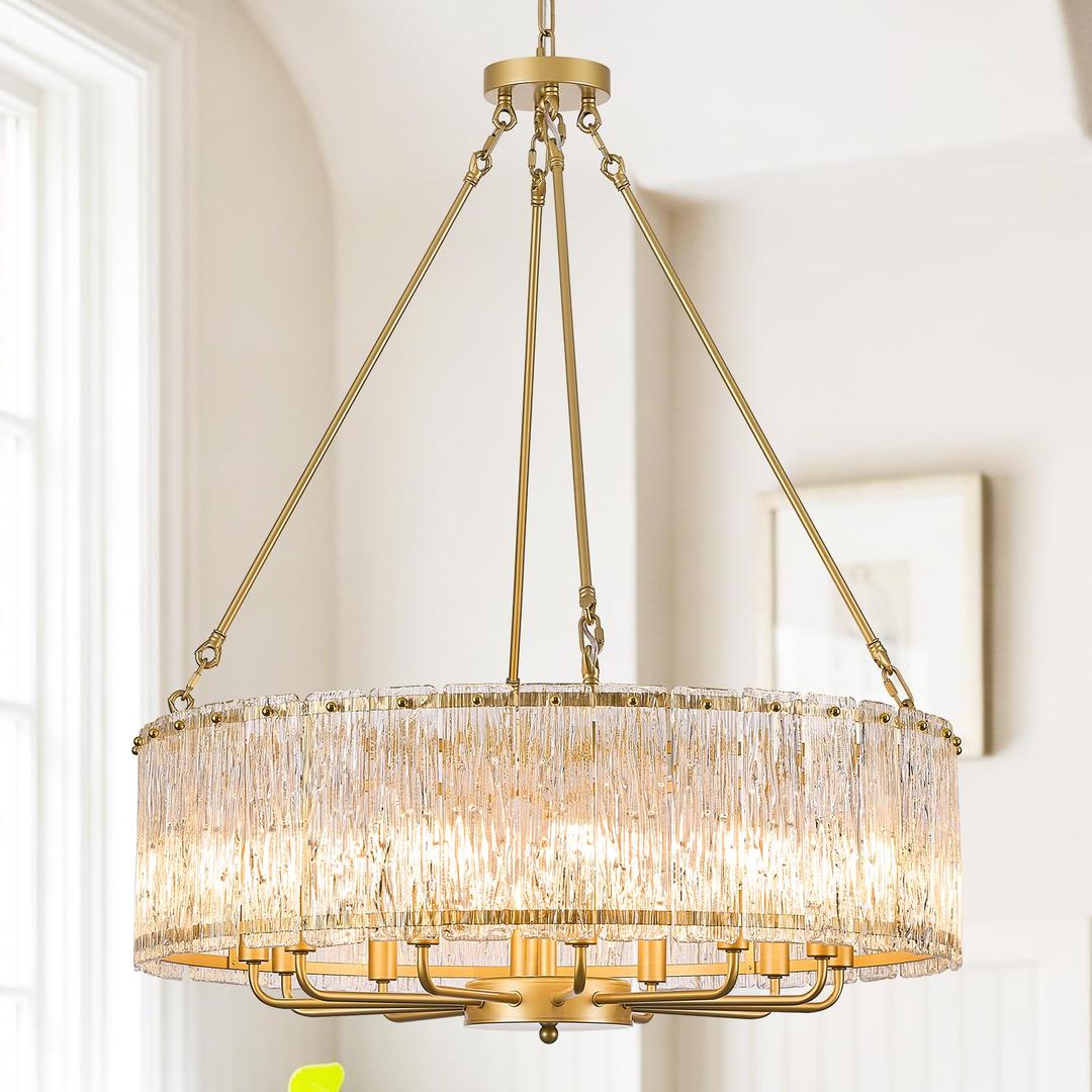 CATINER Modern 30" Crystal Glass Chandelier 12-Light Gold Chandeliers