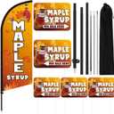 Tegeme 6 Sets 7ft Maple Syrup Advertising Flag Pole Kit Include Maple Syrup Feather Flag with Pole, 11.8 x 15.8 Inch Double-sided Yard Signs with Ground Pegs for Business Advertising Activities
