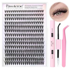 Pawotence Lash Extension Kit DIY 280pcs Individual Lash Clusters Kit 30D Natural 8-15mm Cluster Eyelash Extensions Kit with Lash Bond and Seal, Lash Tweezers for Self Use (30D, 0.07D, 8-15mm, Kit)