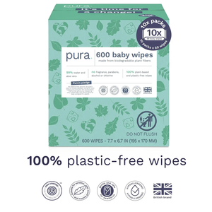 Pura Natural Sensitive Baby Wipes, 99% Water, Unscented & Hypoallergenic, Suitable for Sensitive & Eczema-prone Skin, Hypoallergenic, EWG Verified, 10 Pack of 60 Wet Wipes (600 Diaper Wipes) Bulk Buy