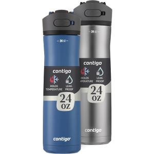 Contigo Ashland Chill Water Bottle (24oz (2-Pack), Blue Corn & Stainless Steel)