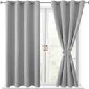 Hiasan Blackout Curtains for Bedroom, 52 x 54 Inches Long - Thermal Insulated & Light Blocking Window Curtains for Living Room, 2 Drape Panels Sewn with Tiebacks, Silver Grey