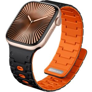 Bandletic Magnetic Bands Compatible with Apple Watch Band for Women Men, Durable Sport Strong Magnet Strap for iWatch 42mm(Series 11 10), 41mm(9/8/7), 40mm(SE3/SE2/SE/6/5/4), 38mm(3/2/1), Black/Orange