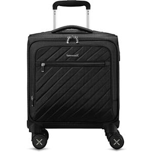 LUGGEX Carry On Luggage with Spinner Wheels - Stylish Lightweight UnderSeat Luggage - Soft Sided Small Suitcase with Front Open Design for Travel, Business (Black, 15 Inch)