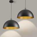 GRUSTRUST 2 Pieces17.72'' Large Black Pendant Light Kitchen Island Industrial Black and Gold Dome Pendant Light Modern Farmhouse Hanging Vintage Pendant Lighting, for Dining Room Bedroom Hallway