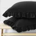 KKJIAF Ruffle Pillow Cases Standard Size Set of 2, Ruffled Pillow Covers with Envelope Closure, Wrinkle Resistant Pillowcases 20" x 26", Ruffled Pillow Shams, Black