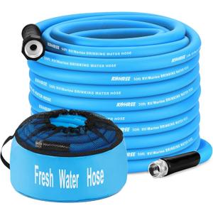 Kohree 50FT RV Water Hose with Storage Bag, 5/8'' Drinking Water Hose, No Odor, Leak Free, Heavy Duty, No Kink and Flexible Garden Hose 50 ft, Ideal RV Accessories for RV, Camper, Garden - Blue