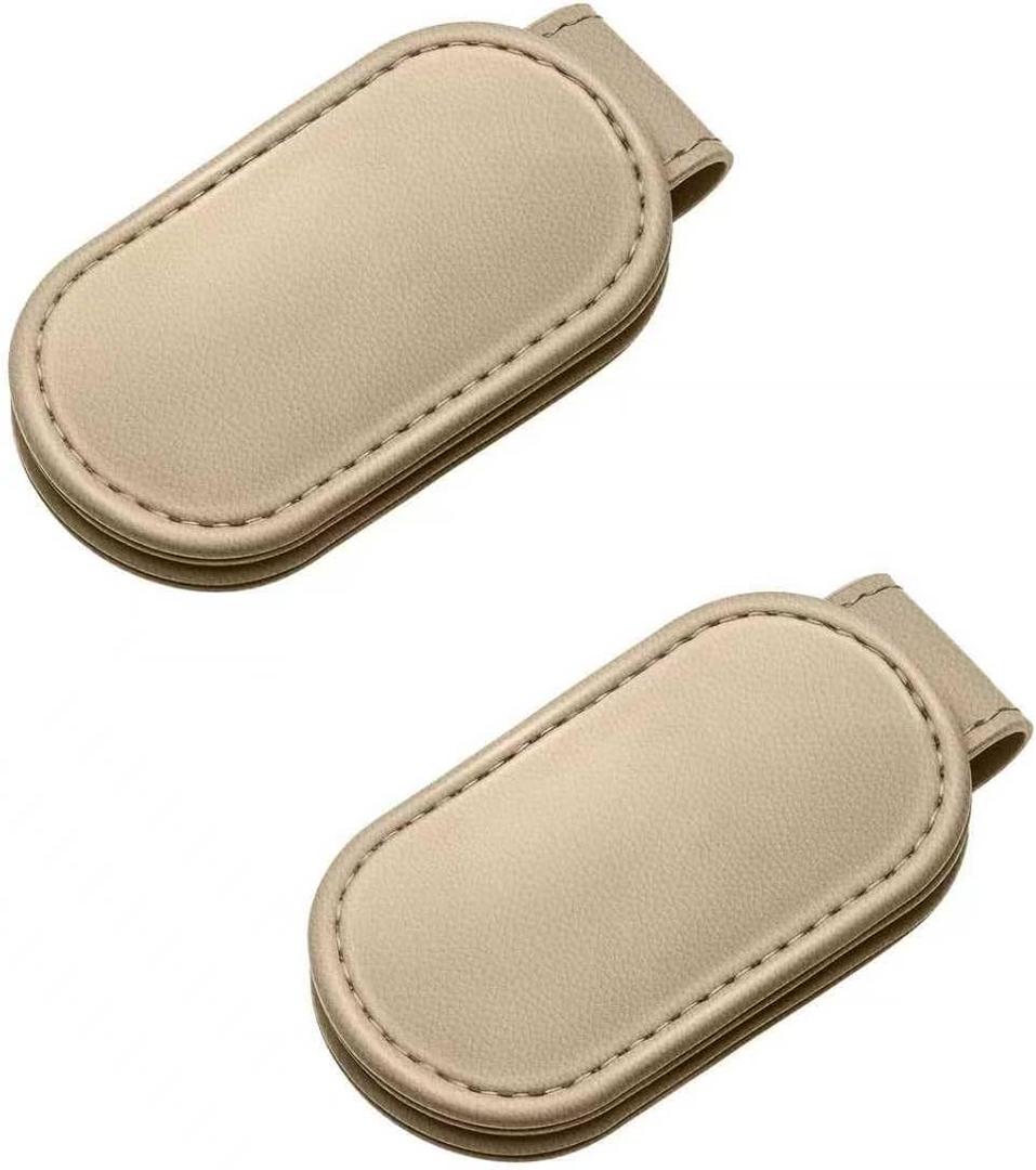 3 x Multifunctional Magnetic Clip, Soft Small Leather Clip as Money Clip, Strap Clip and Memo Clip (Beige)