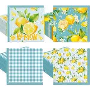 100PCs Lemon Paper Napkins Italian Themed Disposable Napkins for Kitchen Bathroom Summer Wedding Shower Birthday Party Supplies Guest Towels,6.3x6.3 Inch