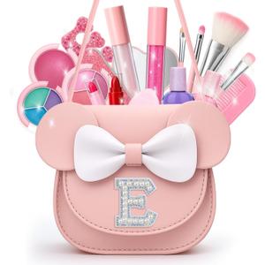 Non Toxic Makeup for Little Girls,Safe Kids Real Makeup Sets for Girls Age 3-8 with Initial E Bag,Play Make Up Kit for Girl Easter Baskets Christmas Birthday Gift Ideas